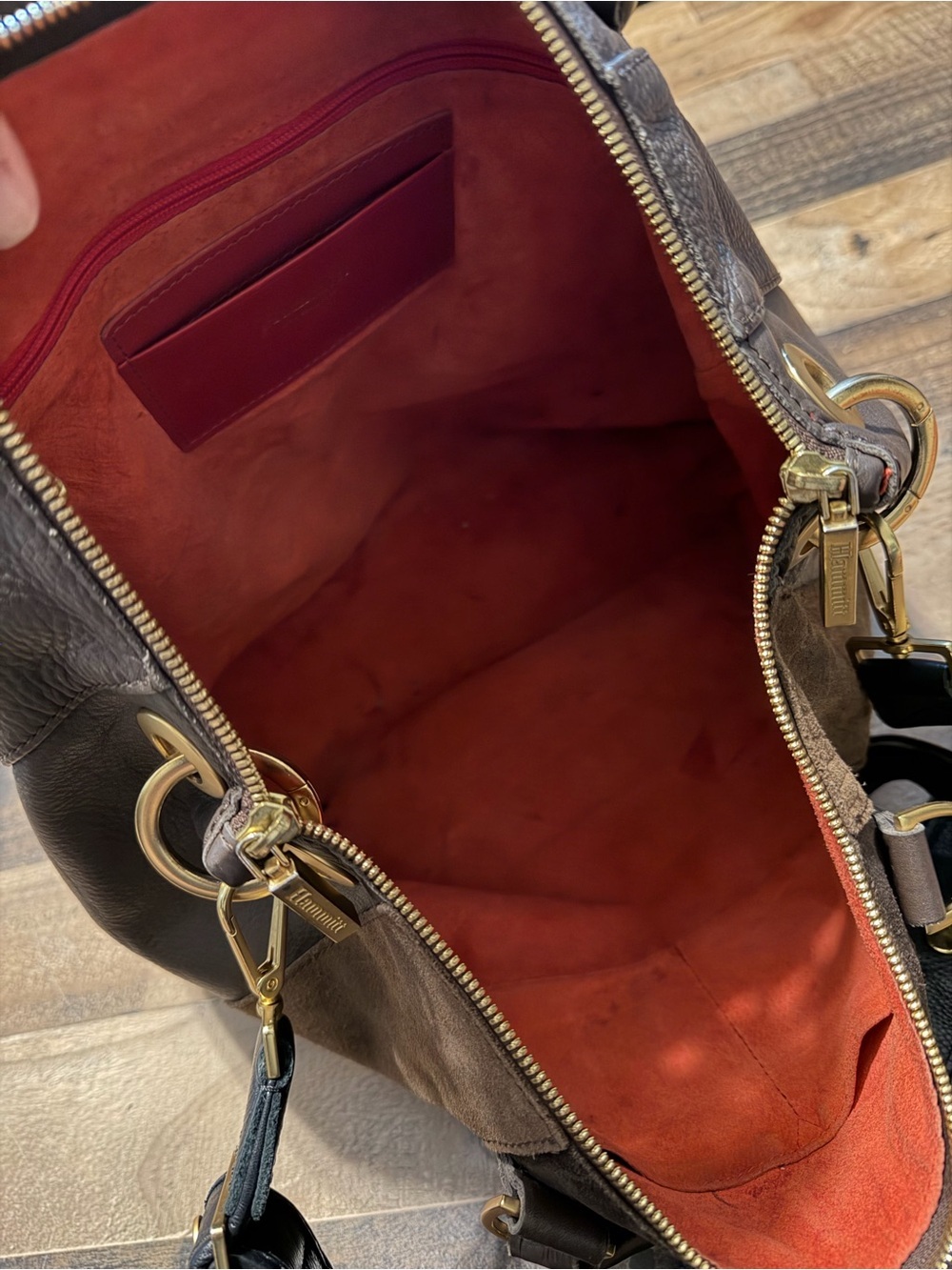Hammitt Brown Mixed Material Shoulder Bag with Signature Studded Guitar Strap - Picture 7 of 14